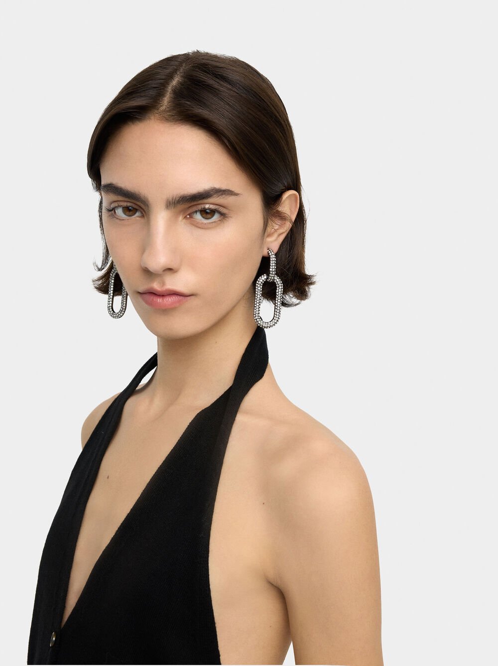 Long hoop earrings with crystals