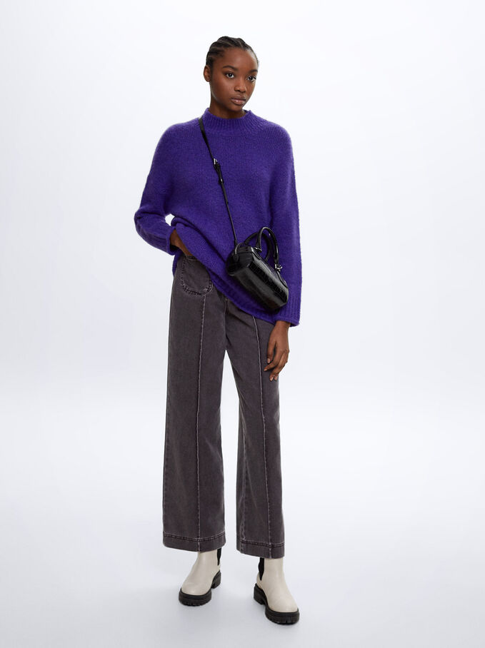 High-Neck Wool Sweater, Purple, hi-res