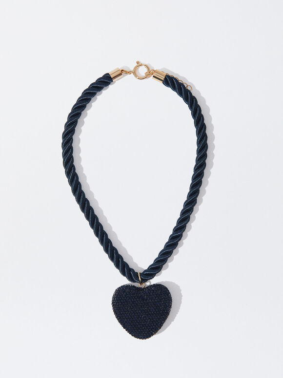 Halskette Mit Seil Und Herz-Kristallen, Blau, hi-res