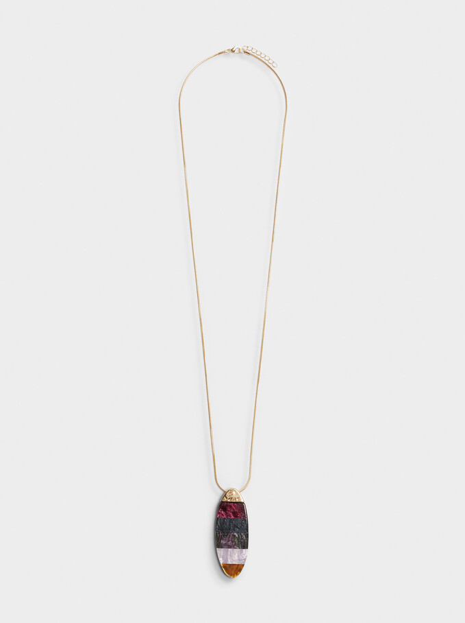 Long Necklace With Multicoloured Pendant, Multicolor, hi-res