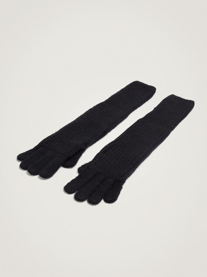 Knitted Gloves, Black, hi-res