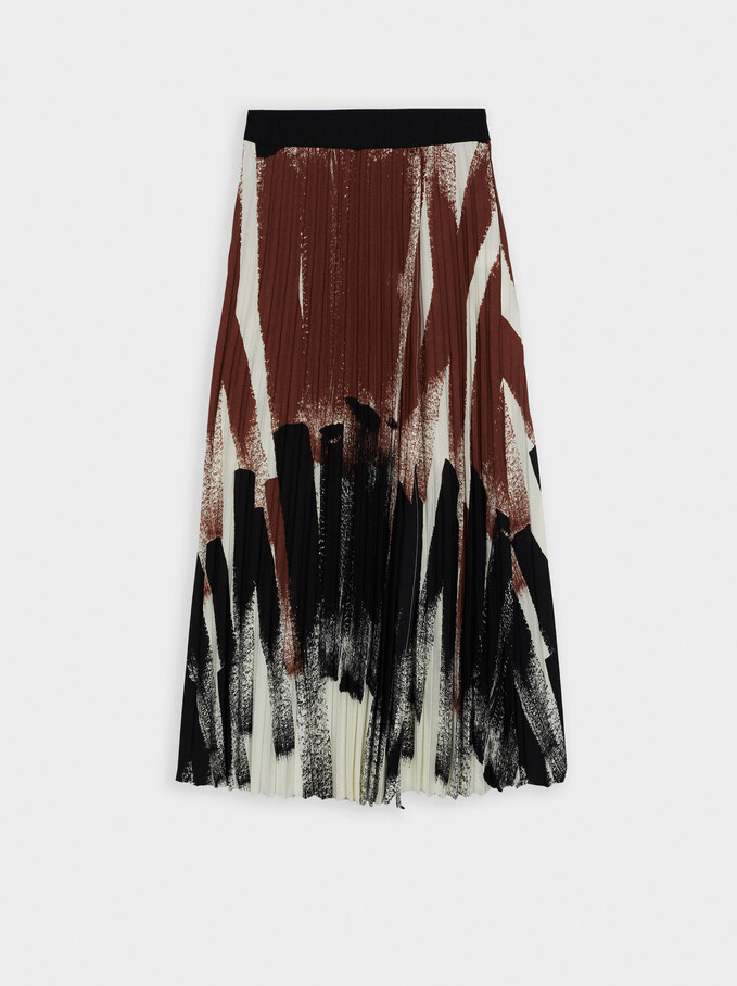 Printed Skirt With Elastic Waistband, Ecru, hi-res
