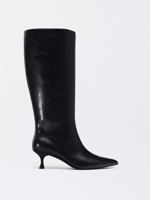 Kitten Heel Boots, Black, hi-res