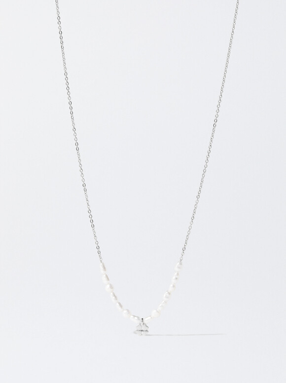 Gold-Toned Necklace With Freshwater Pearl, Silver, hi-res