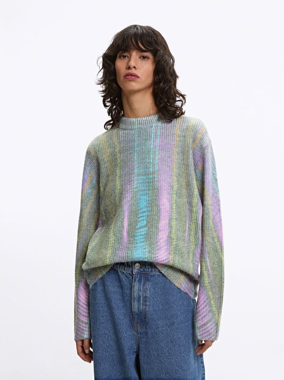 Printed Knit Sweater, Multicolor, hi-res