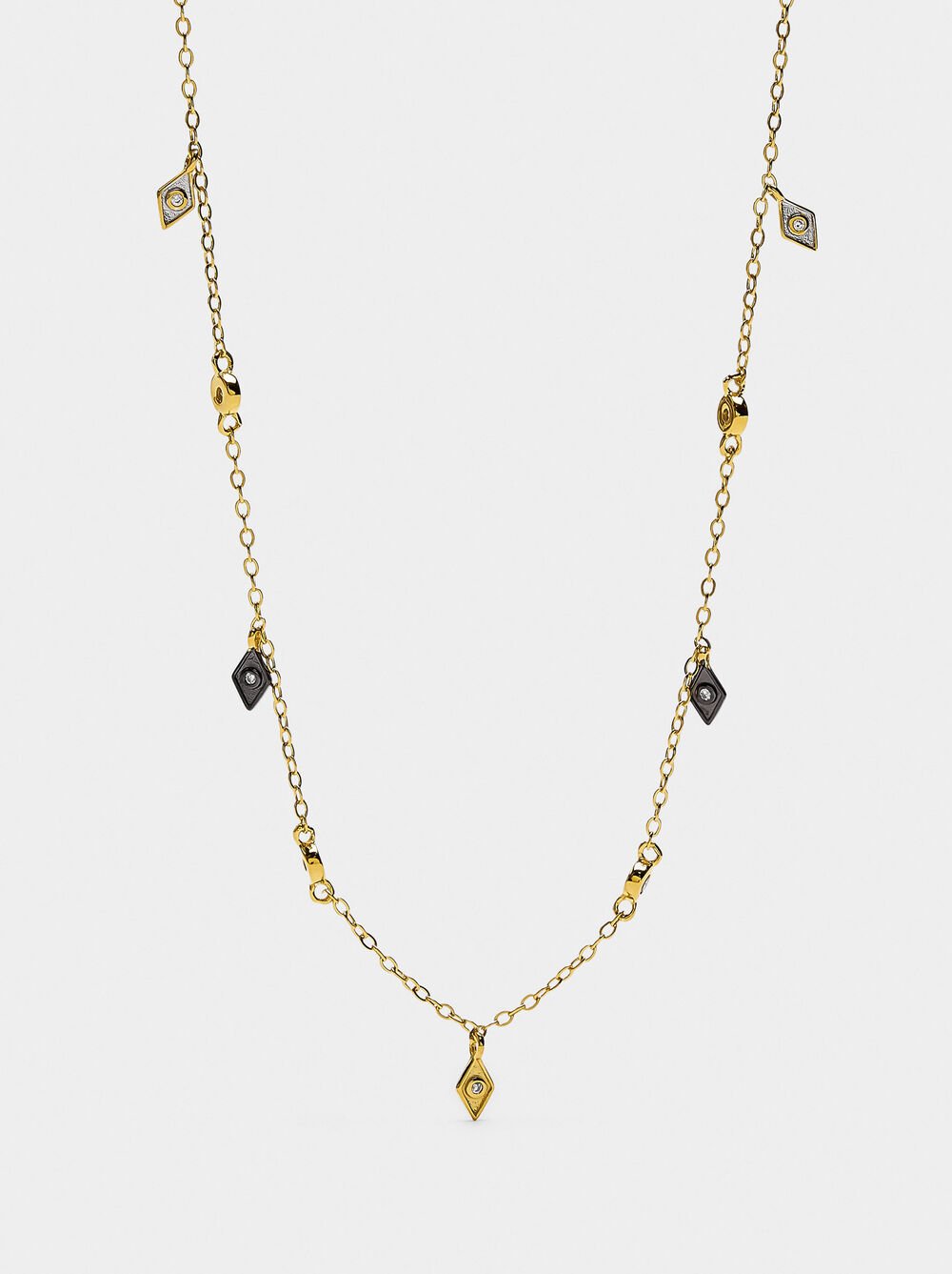 Necklace with rhombuses and zirconias - 925 sterling silver