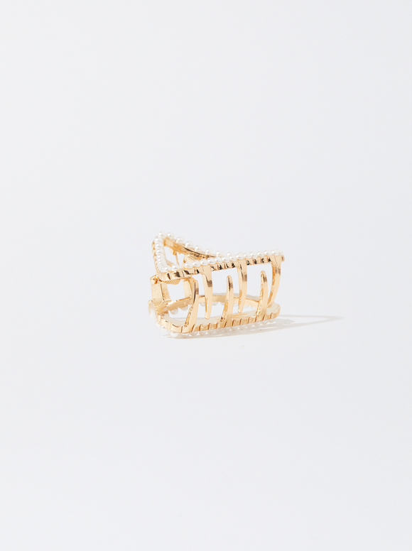 Hair Claw With With Pearls, White, hi-res