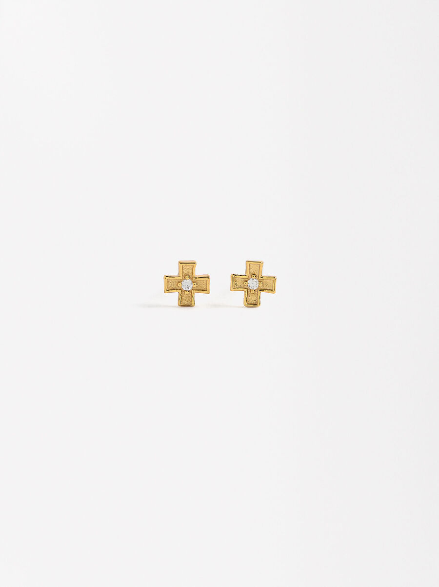 Cross earrings with zirconias - 925 sterling silver