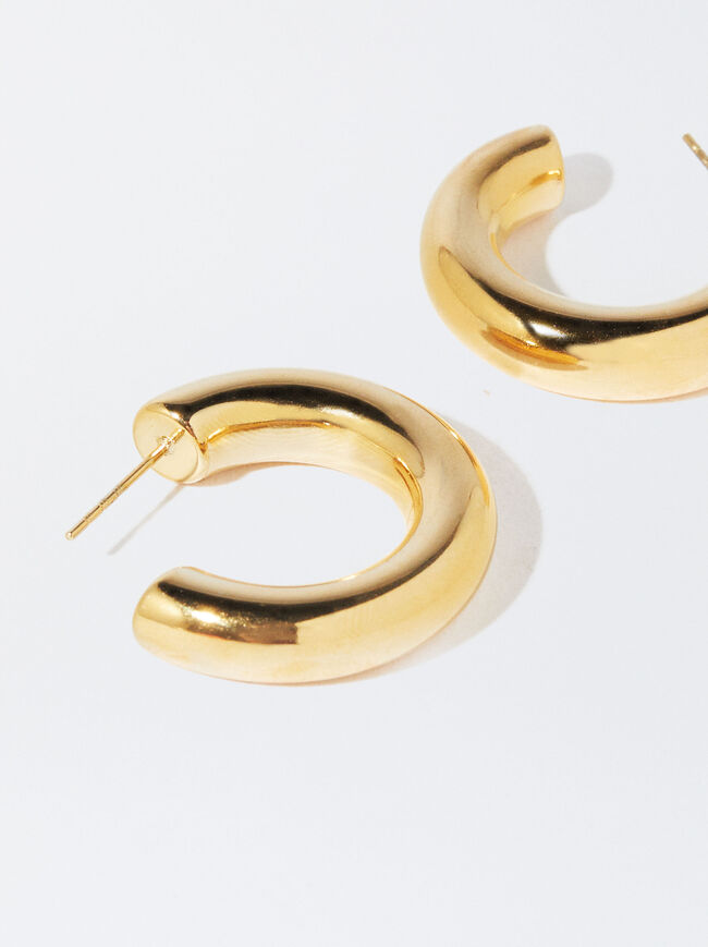 Stainless Steel Golden Hoop Earrings image number 1.0