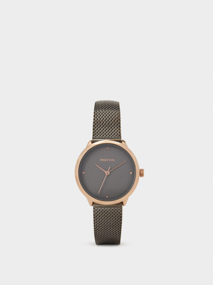 Watch With Mesh Strap, Black, hi-res