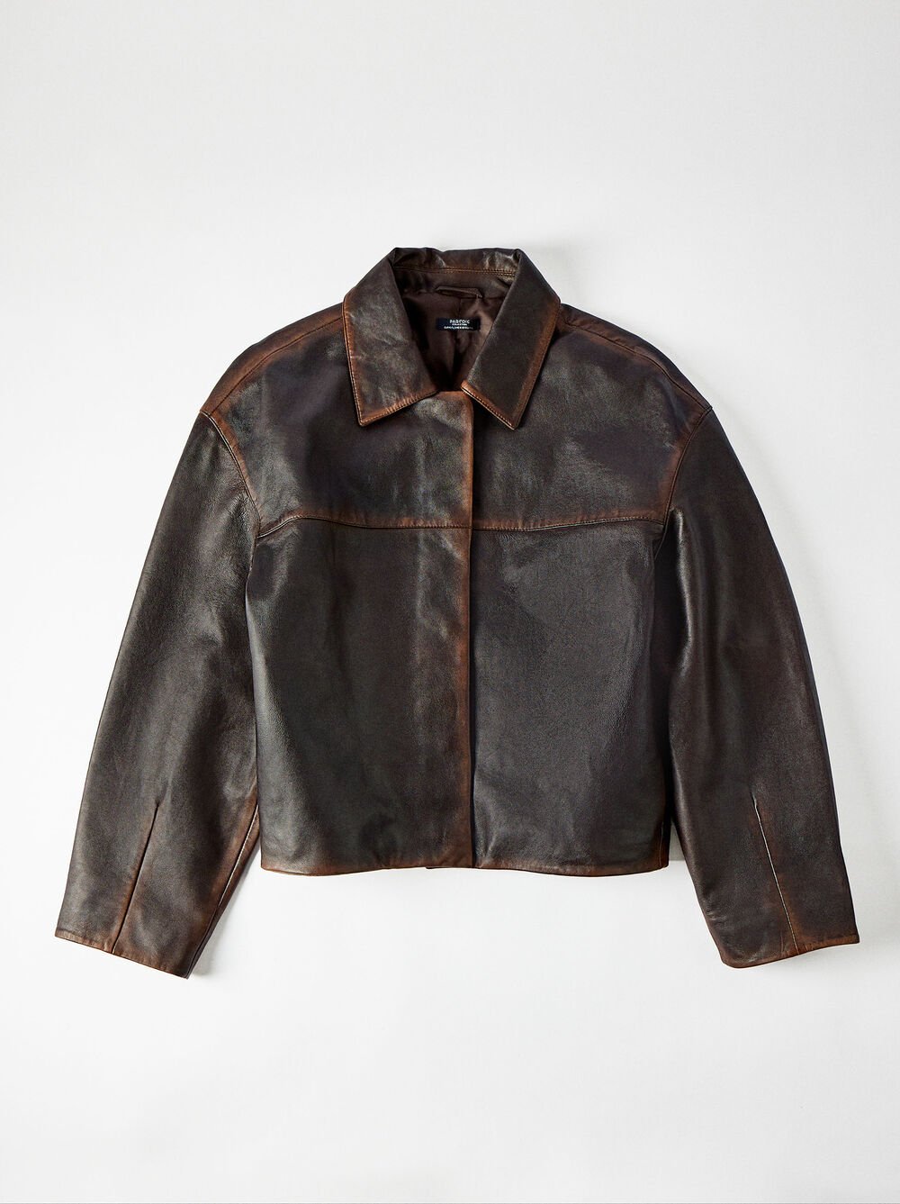 Leather jacket with topstitching