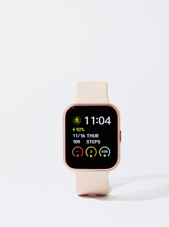 Smartwatch With Silicone Strap, Pink, hi-res