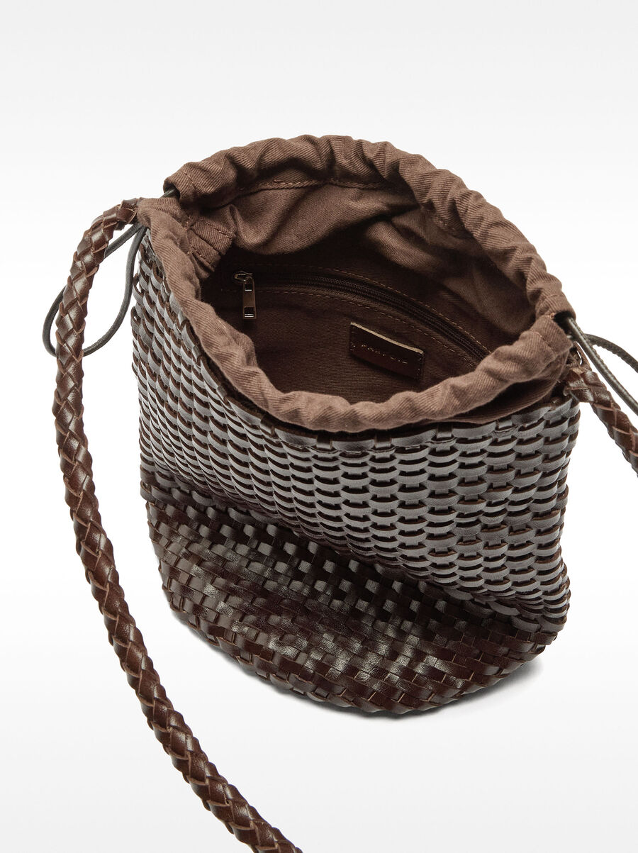 Braided leather bucket bag