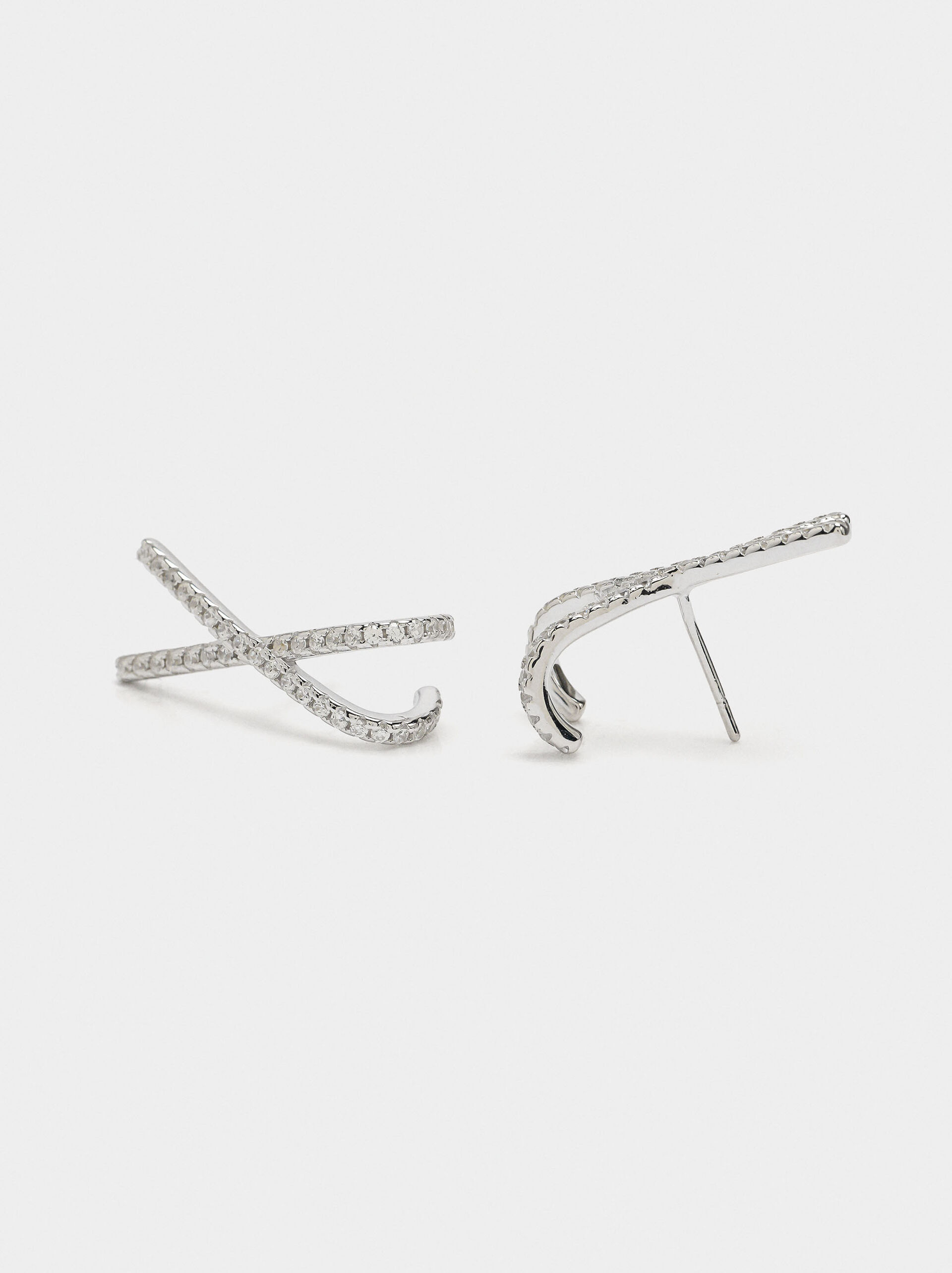 Boucles d'oreilles X avec zirconias - argent sterling 925 image number 1.0
