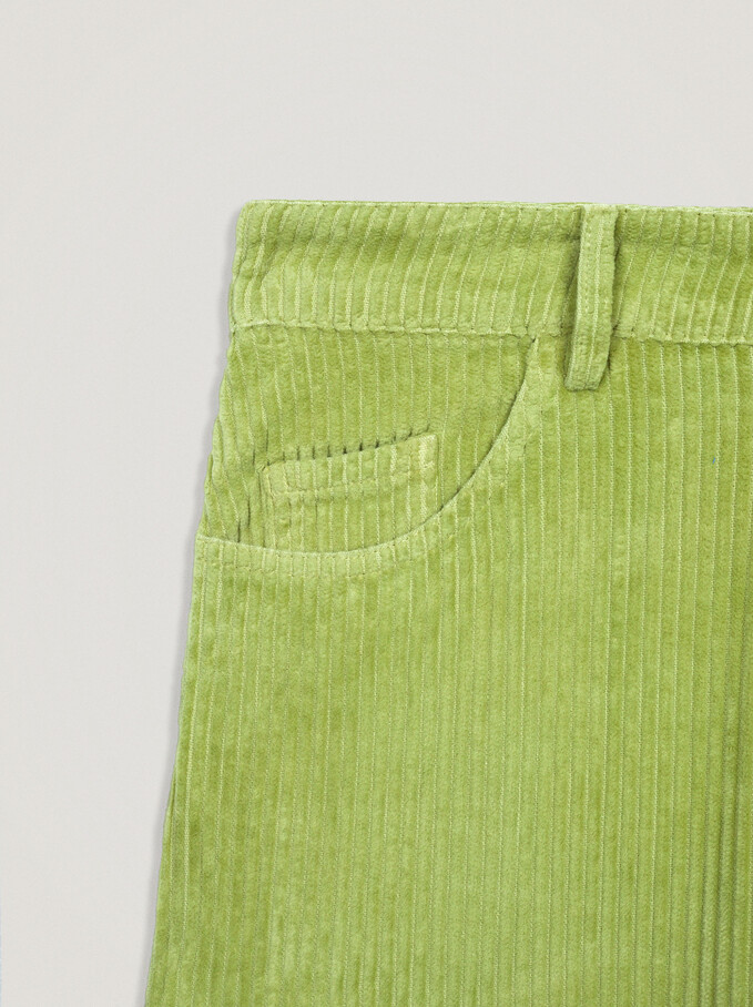 Pantalón Recto De Pana 100% Algodón, Verde, hi-res