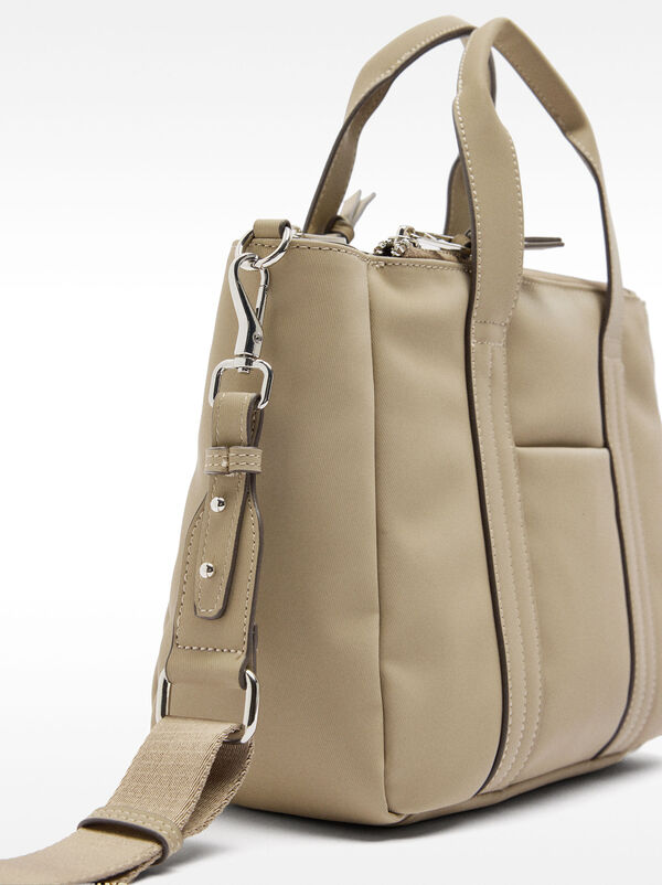 Nylon effect tote bag with shoulder strap