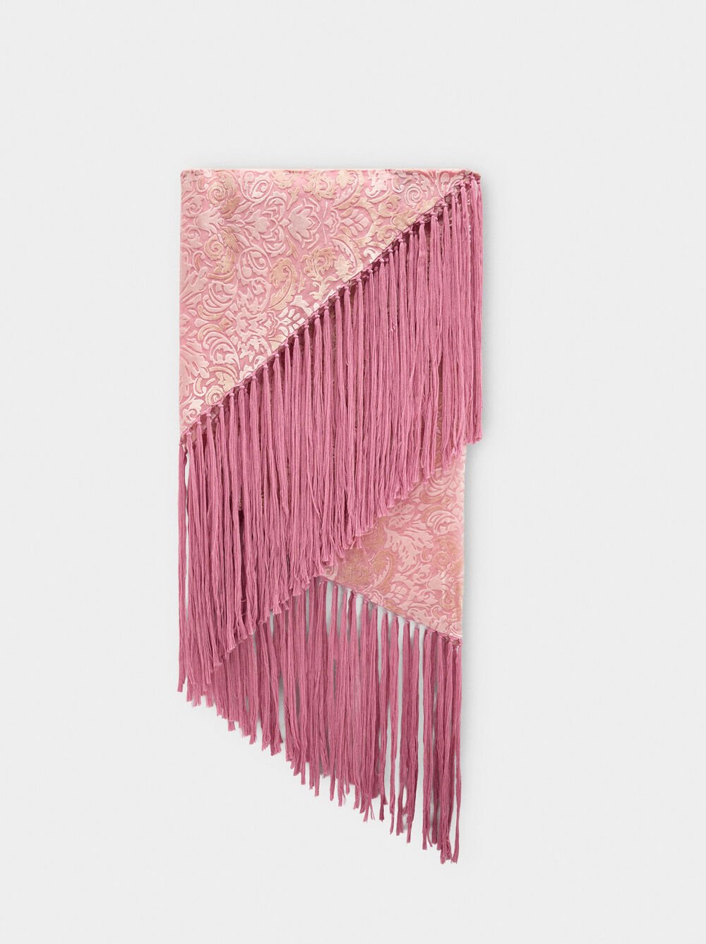 Jacquard leaf shawl with fringes