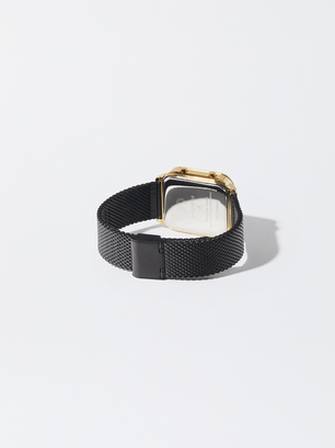 Digital Watch With Steel Wristband, Black, hi-res