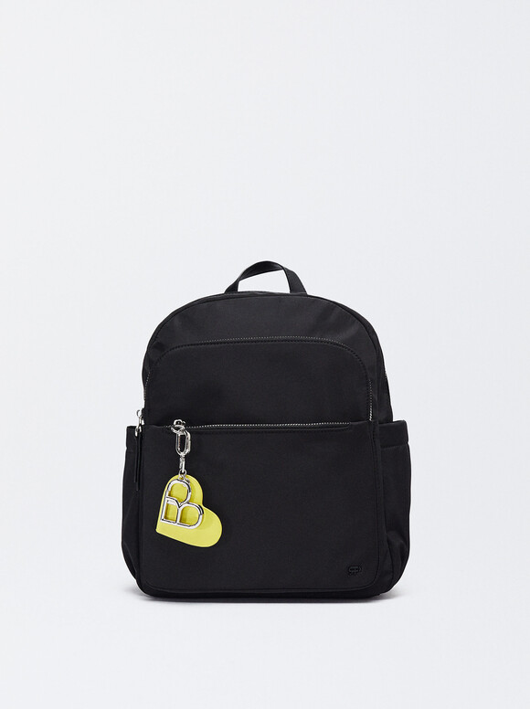 Nylon Backpack With Heart Pendant, , hi-res