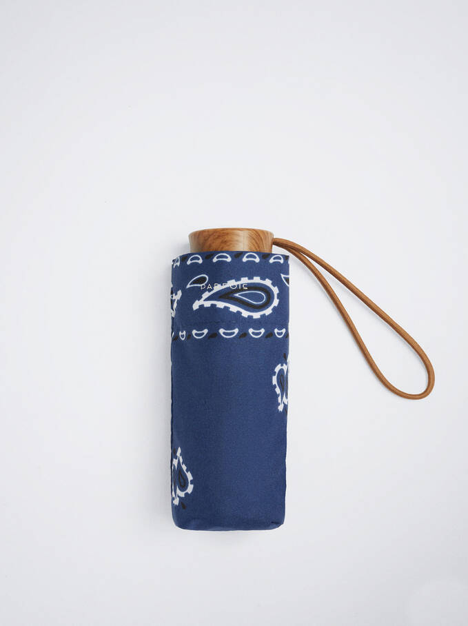 Small Printed Umbrella, Navy, hi-res