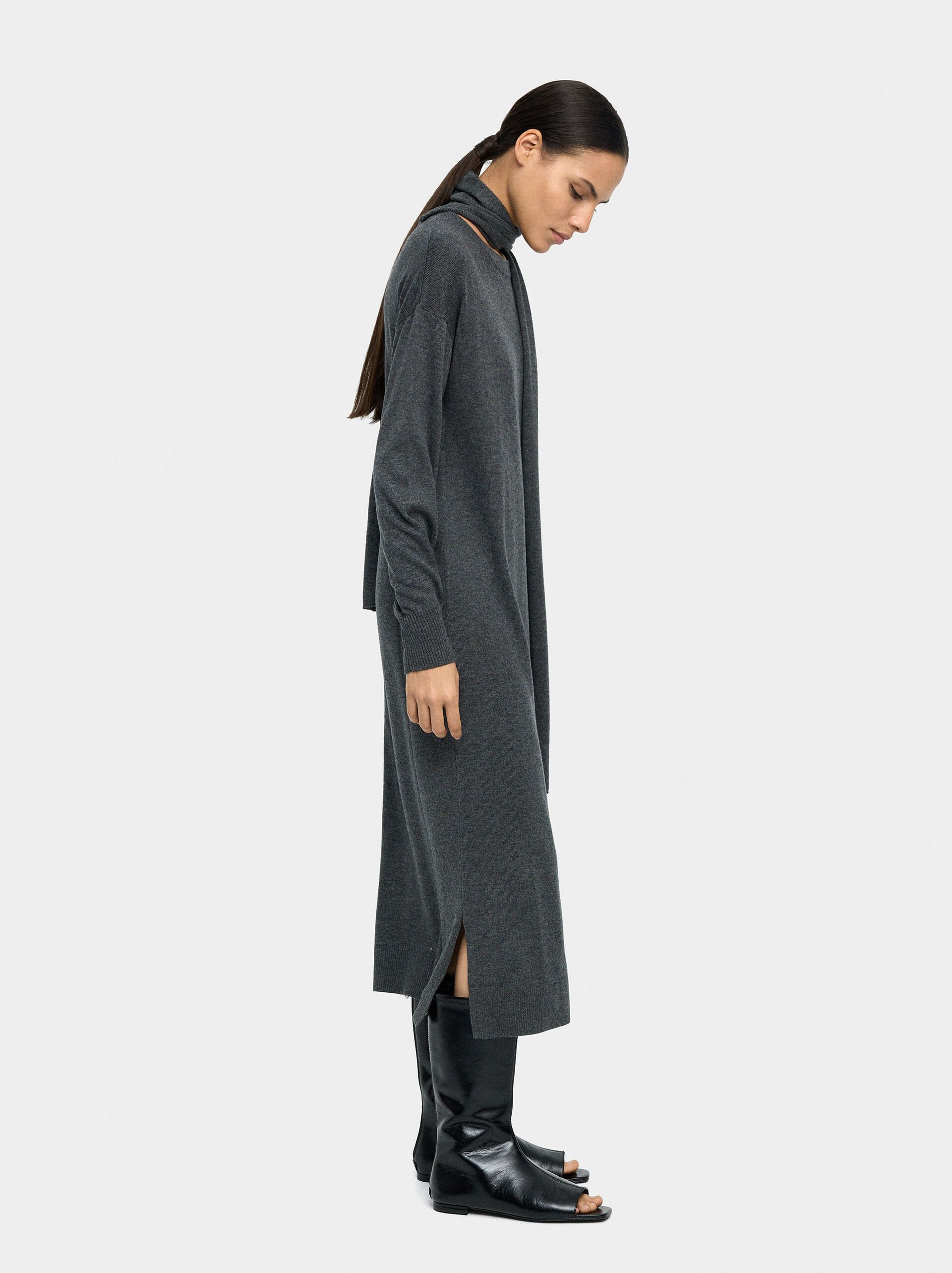 Midi knit dress with scarf image number 1.0