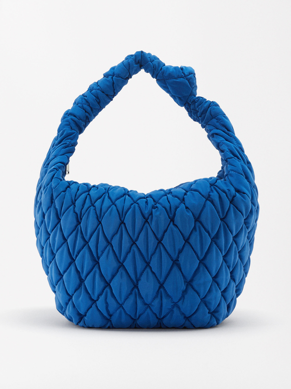 Quilted Nylon Shoulder Bag L, Blue, hi-res
