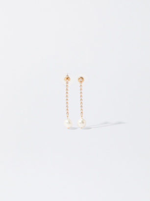 Earrings With Pearls And Zirconia, Golden, hi-res