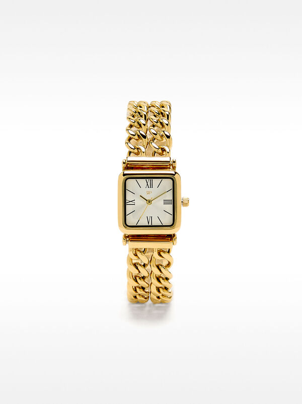 Square dial watch with chain bracelet