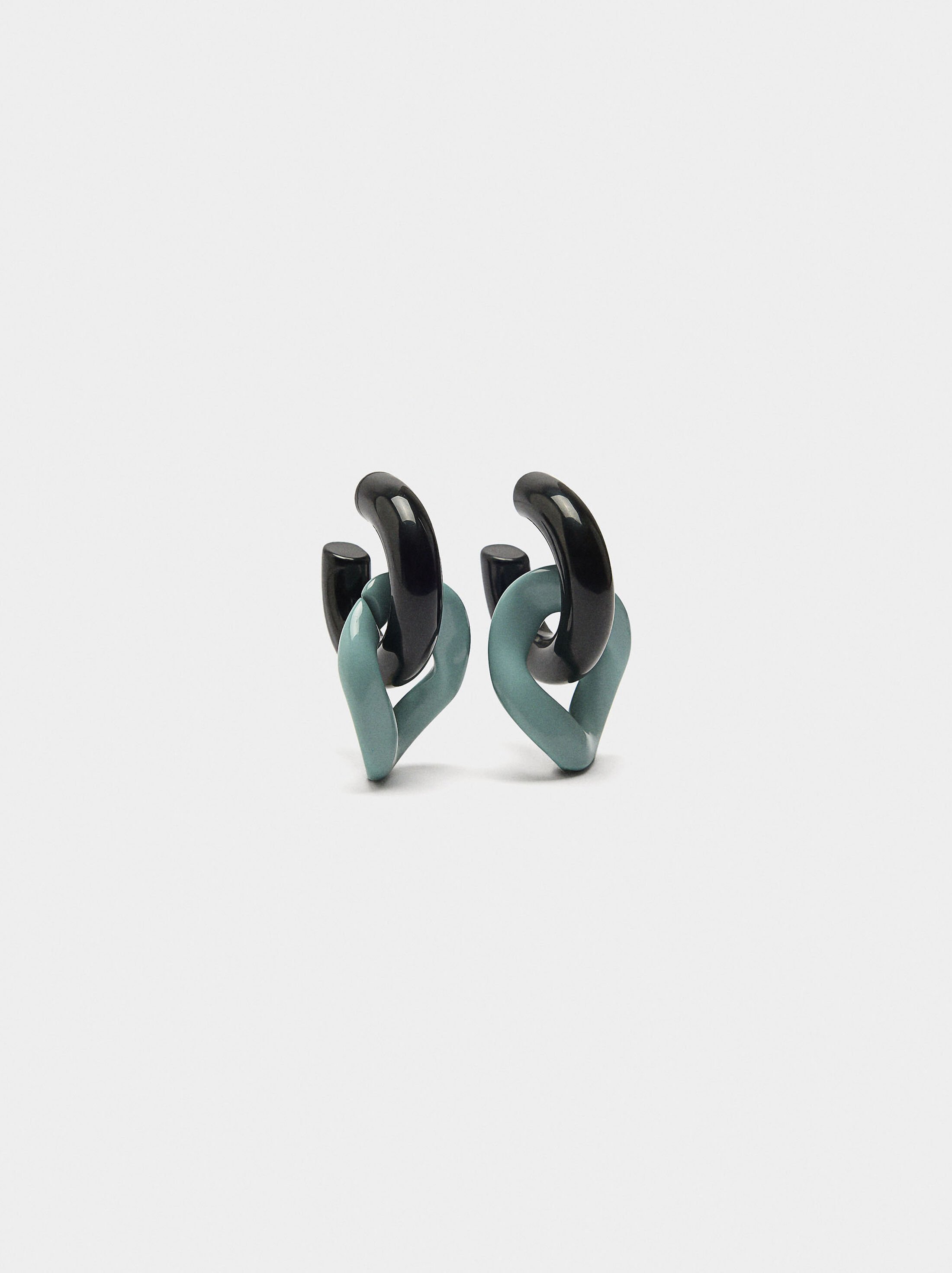 Bicolor hoop earrings with pendant hoop image number 0.0