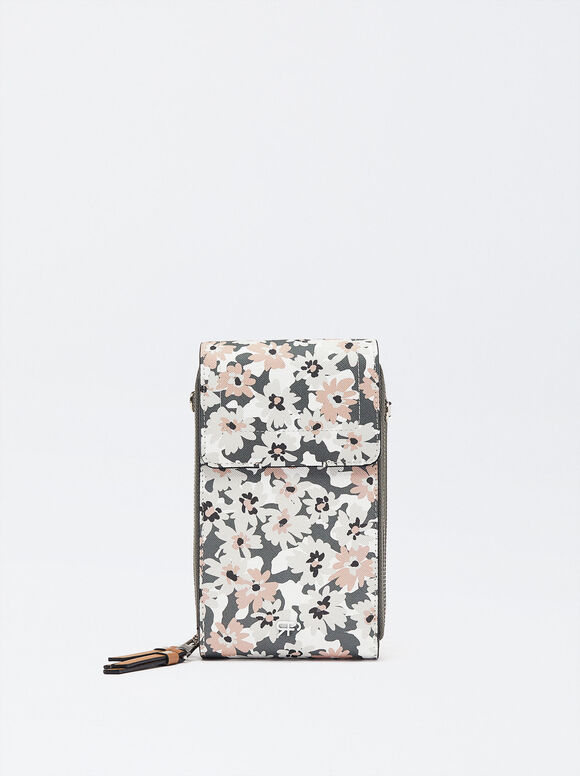 Bolso Para Móvil Estampado Floral, Caqui, hi-res