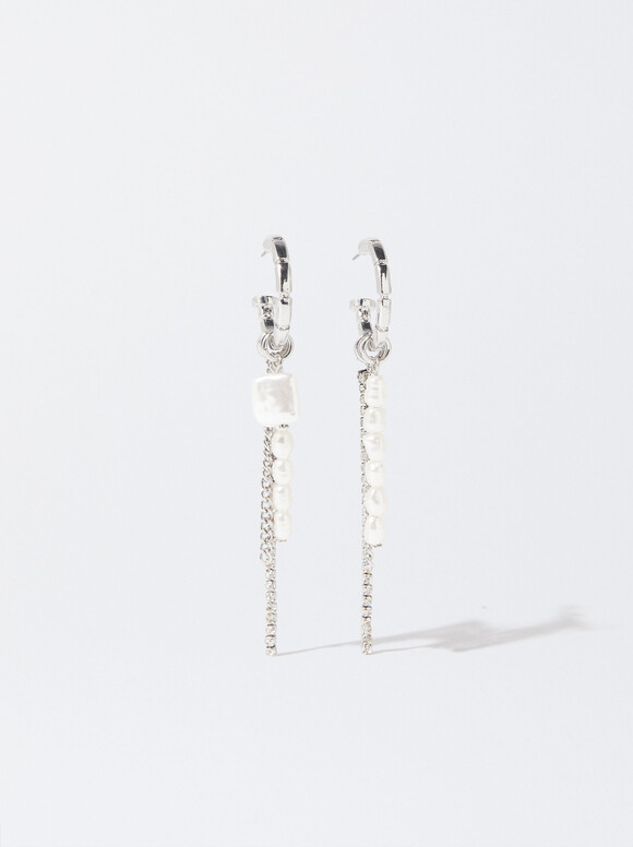 Silver Earrings With Crystals, Silver, hi-res