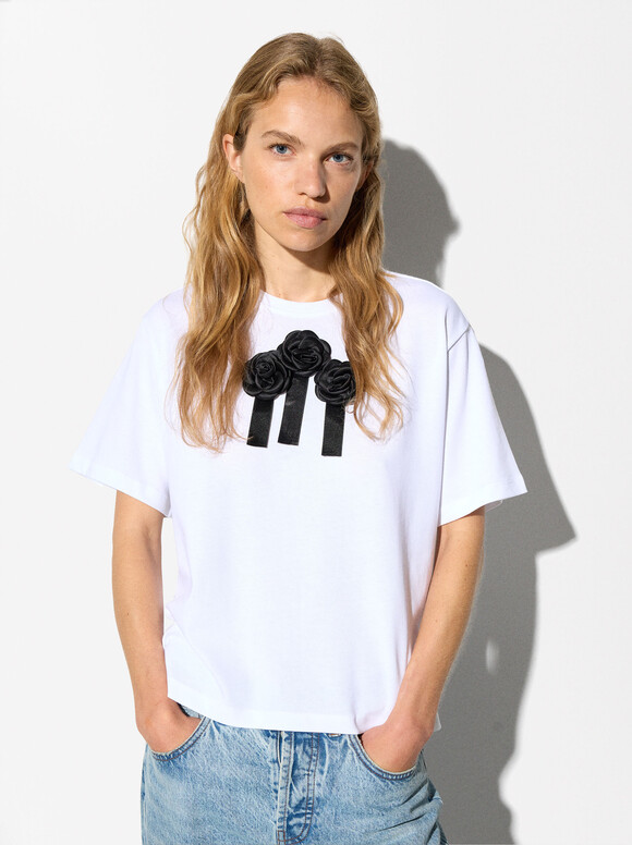 Exclusivo Online - Camiseta 100% Algodón Flores, Blanco, hi-res