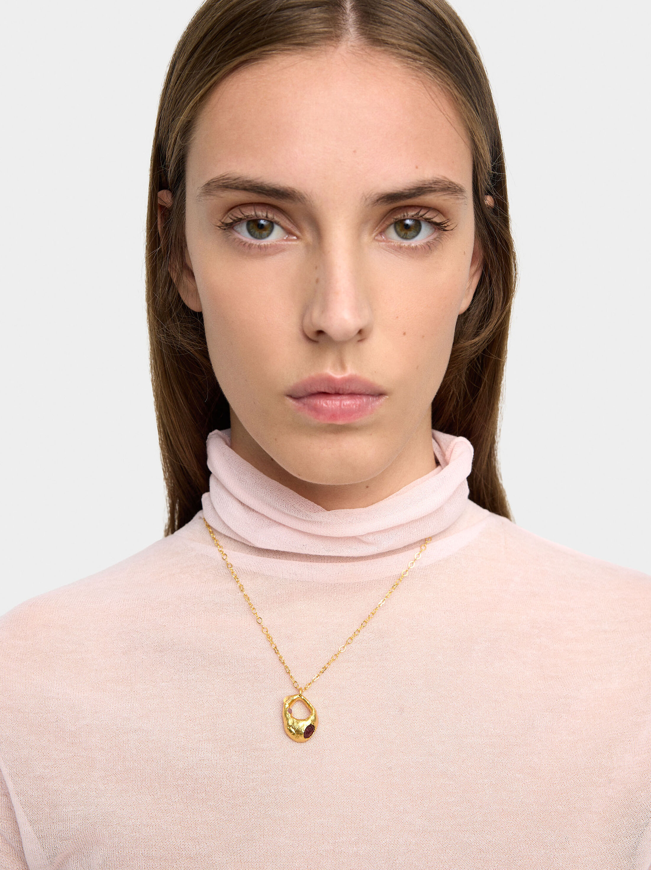 Colar pendente de aro com pedras - banho de ouro 18k image number 1.0