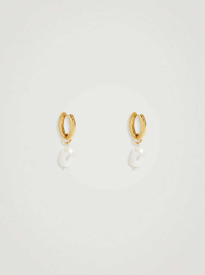 Stainless Steel Hoops With Freshwater Pearls, Golden, hi-res