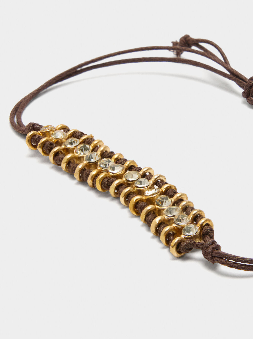 Verstellbares Armband aus Lederkordel und Kristallen