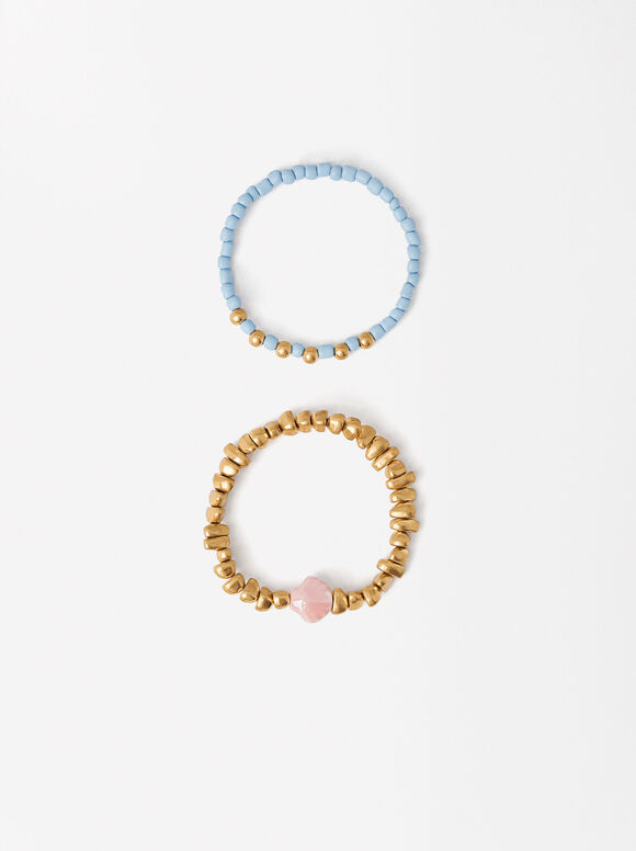 Set Of Gold Bracelets, Pink, hi-res