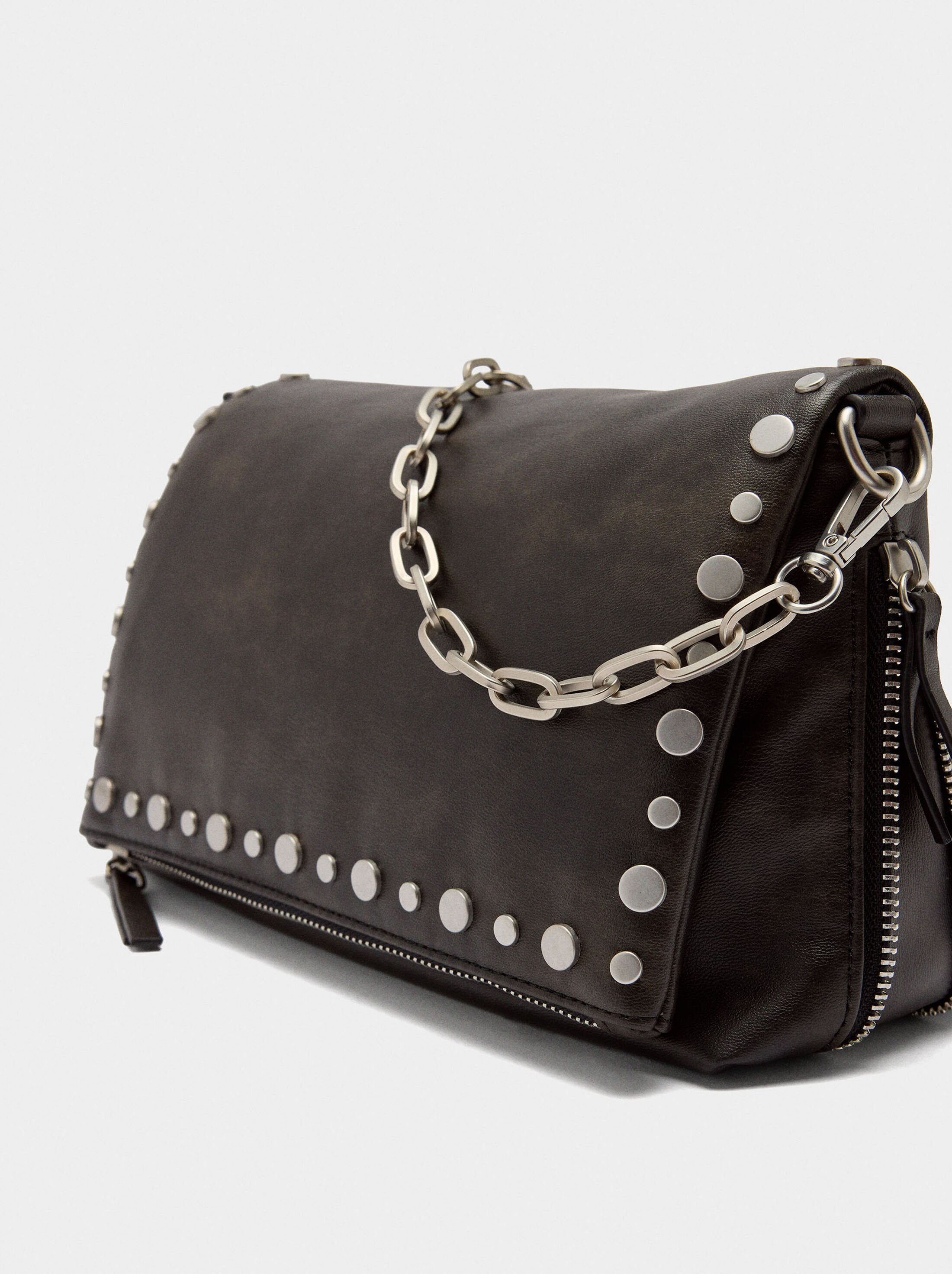 Faux leather studded shoulder bag image number 1.0