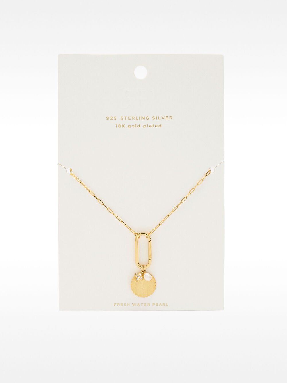 Collier à maillons avec médaille et perle d’eau douce - argent sterling 925