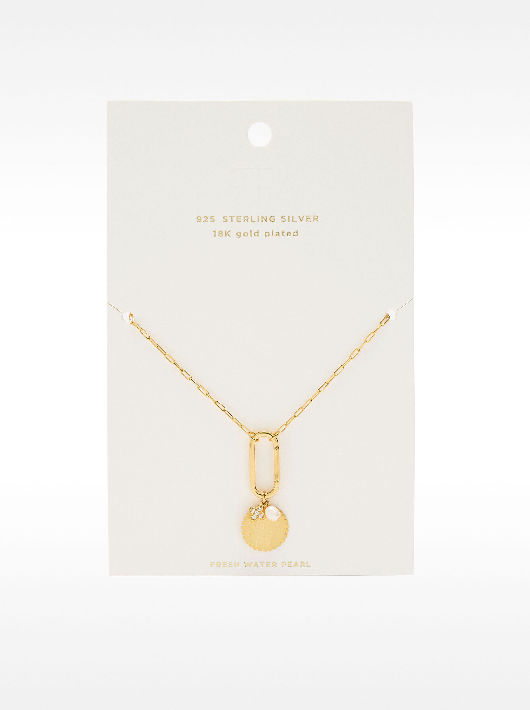 Link necklace with medal and freshwater pearl - 925 sterling silver image number 4.0