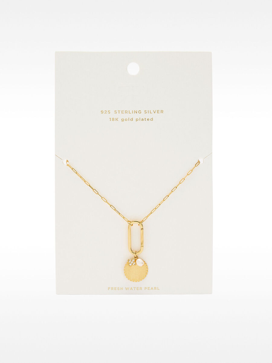 Link necklace with medal and freshwater pearl - 925 sterling silver