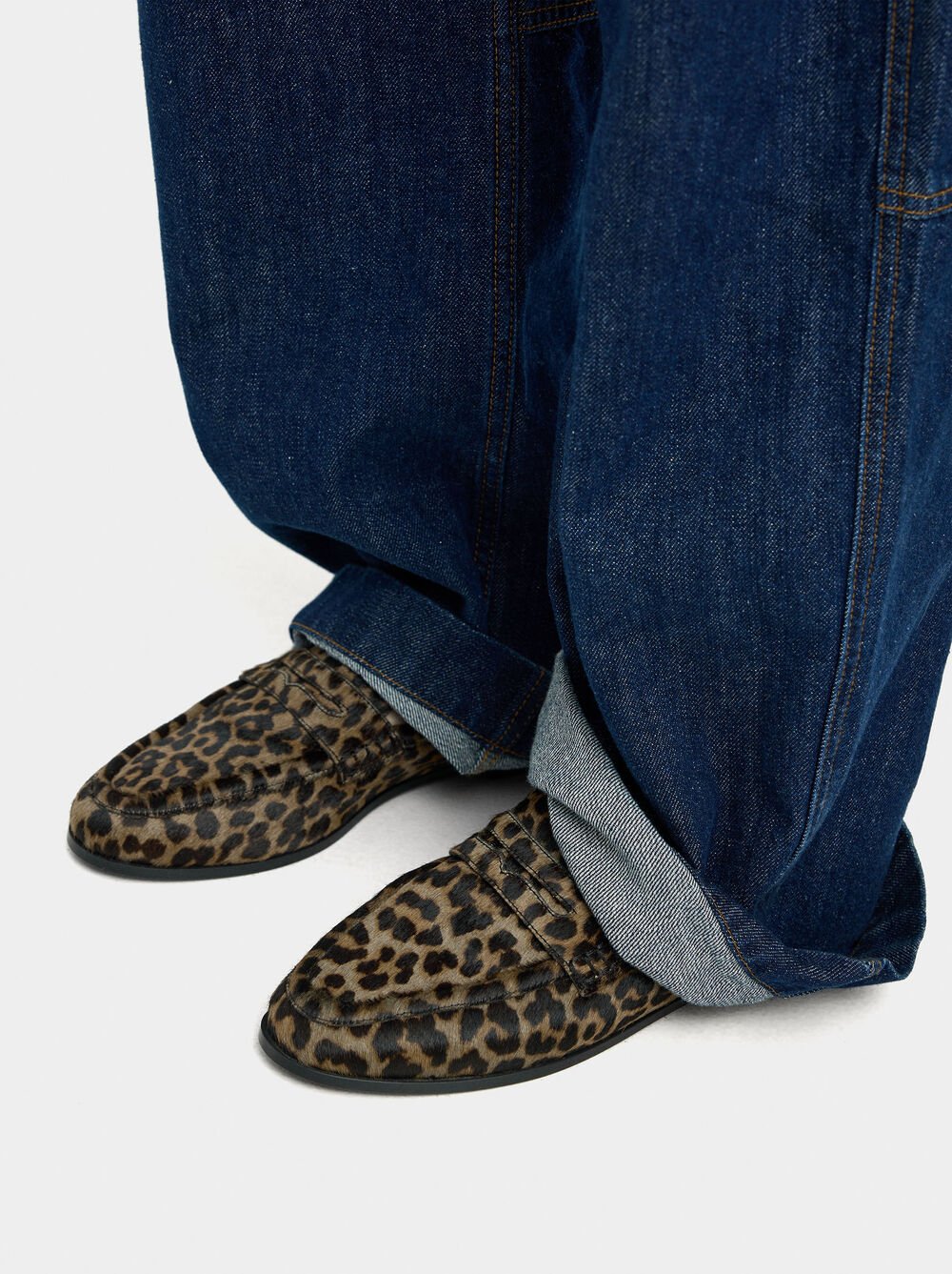 Animal print leather moccasins