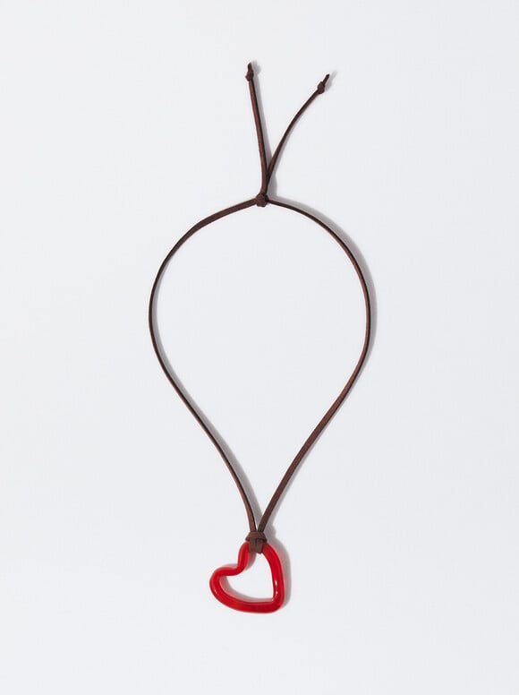 Online Exclusive - Cord Necklace With Heart, Red, hi-res