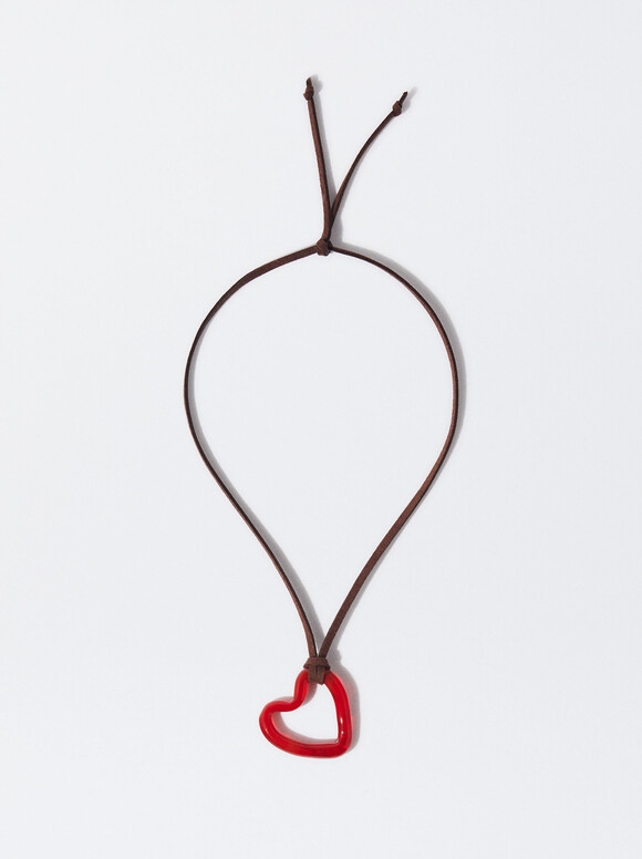 Online Exclusive - Cord Necklace With Heart, Red, hi-res