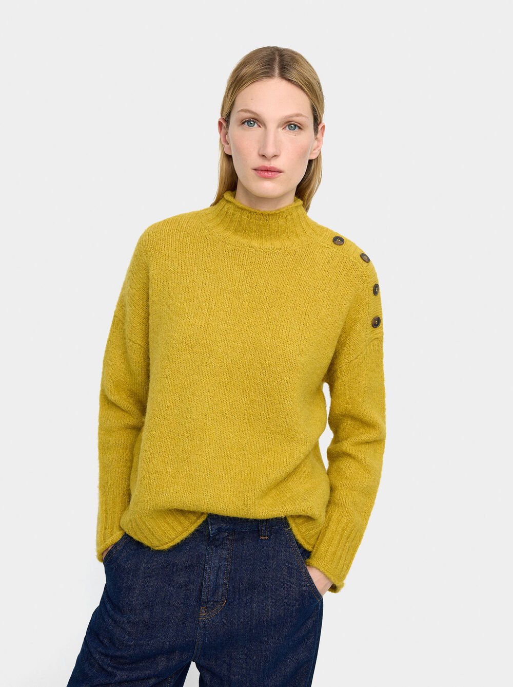 Knit sweater with button detail