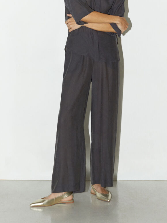 Straight Jacquard Trousers, Grey, hi-res