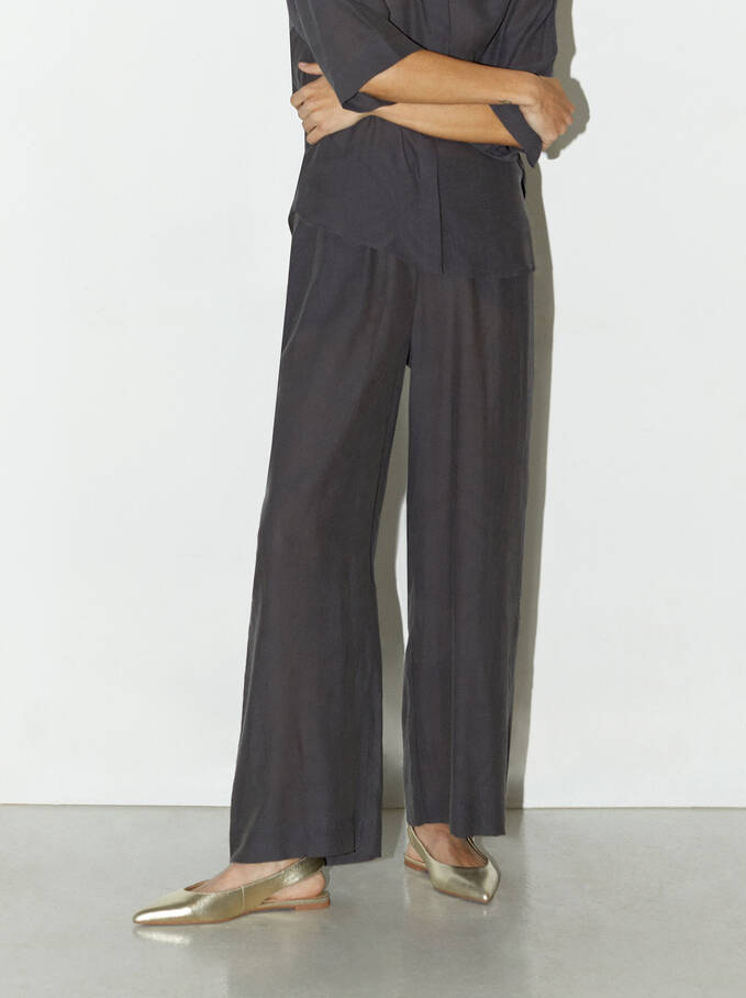 Straight Jacquard Trousers, Grey, hi-res