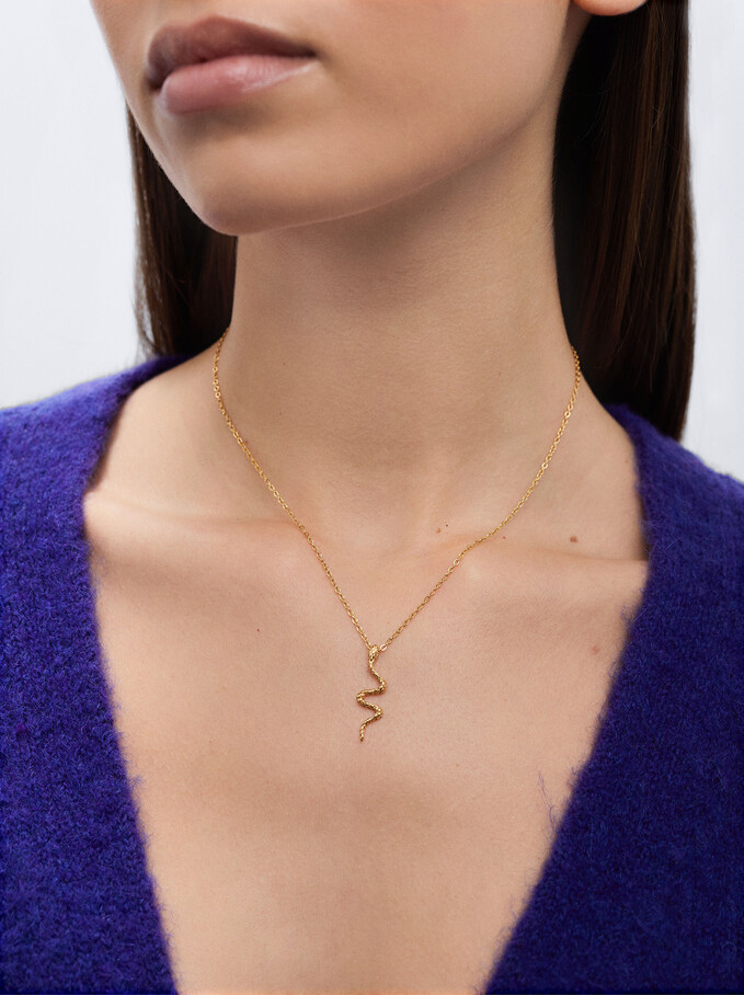Stainless Steel Necklace With Snake, Golden, hi-res