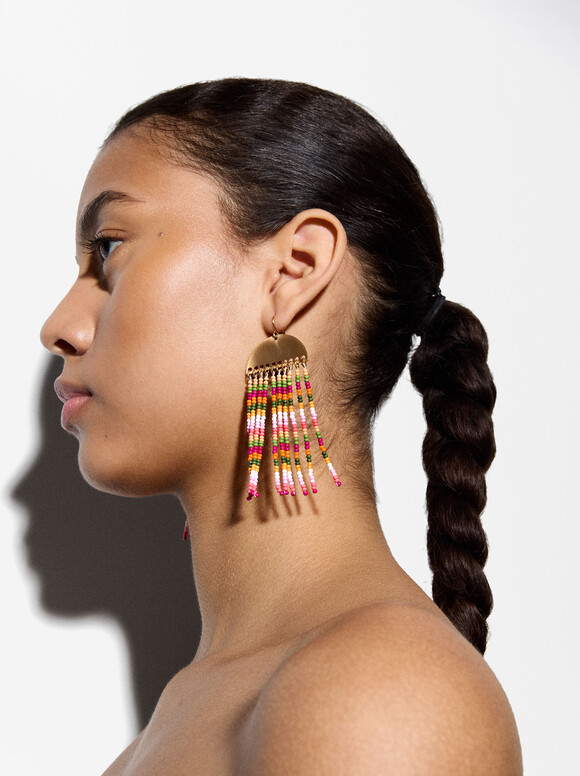Long Beaded Earrings, Multicolor, hi-res
