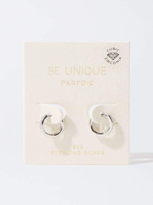 925 Silver Personalised Hoop Earrings With Zirconias image number 3.0
