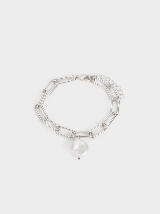 Adjustable Bracelet With Pearl, Silver, hi-res
